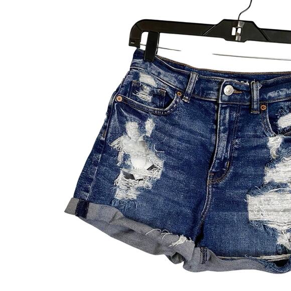 American Eagle Mom Short Denim Jean Short Womens 0 Distressed Darker Stretch - Picture 3 of 7